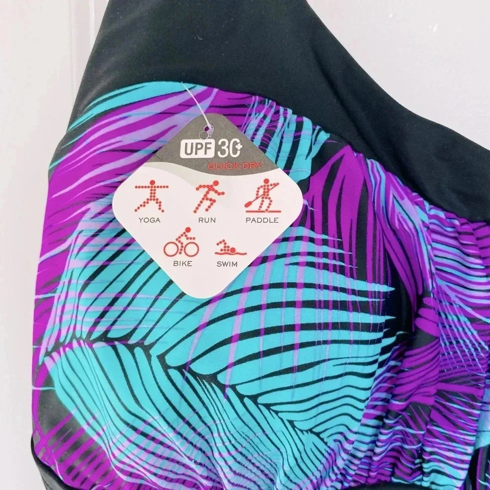 NWT Zeroxposur Plus Size Tankini Swim Top Size 2X 20W Purple Teal Feather - Picture 6 of 11